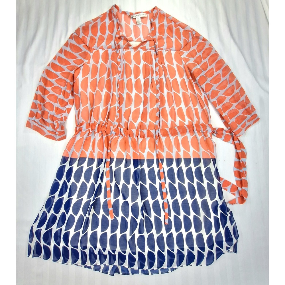 Diane von Furstenberg Silk Mini Dress Orange Navy Geometric Print Size 2 DVF